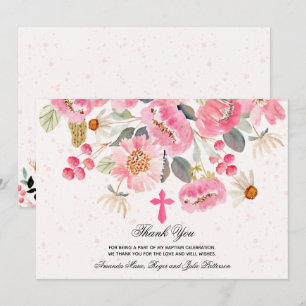 Blommigten Watercolor Rosa för flicka Baptism Tack Kort