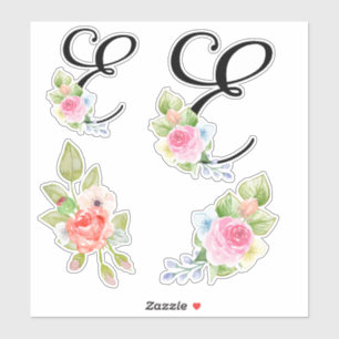 Blommigten Watercolor Skript Monogram Brev E Klistermärken