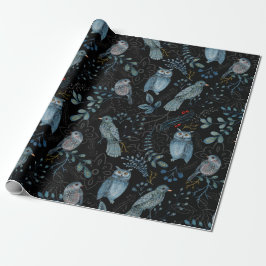 Blommigten Watercolor Uggla i Nordic Blue Bird Presentpapper