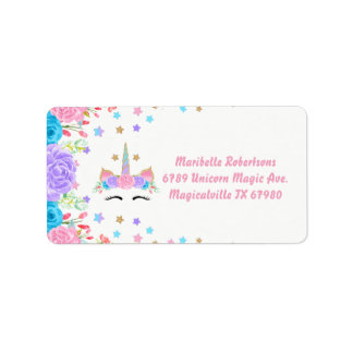 Blommigten Watercolor Unicorn Personlig Adress Adressetikett