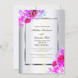 Blommigten White Modern Elegant Weddin Ro Inbjudningar