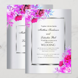 Blommigten White Modern Elegant Weddin Ro Inbjudningar