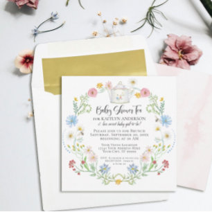 Blommigten Wildblomma Bees Watercolor Tea Party Pa Inbjudningar