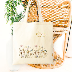 Blommigten Wildblommonogram Namn Elegant Tygkasse