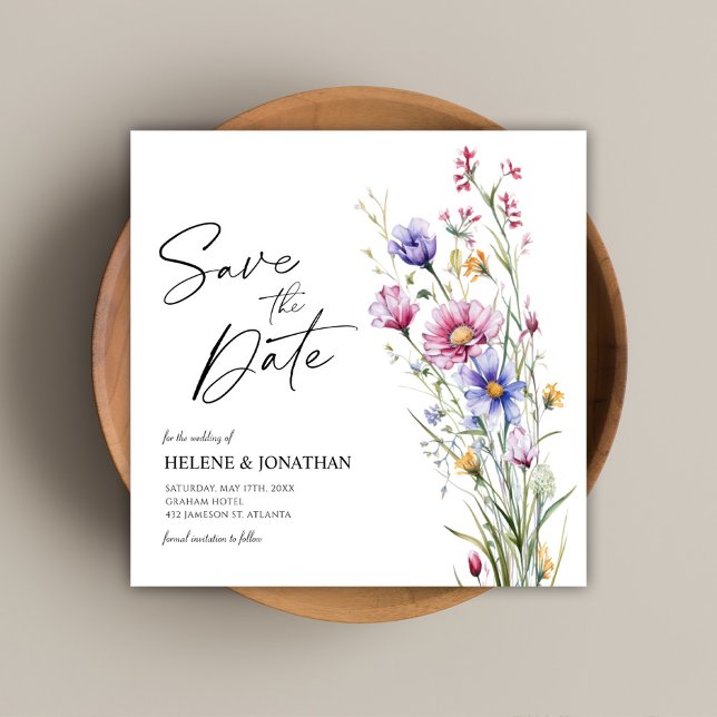 Blommigten Wildblommor Elegant bröllop Spara datum (Wildflowers Floral Elegant Wedding Save The Date)