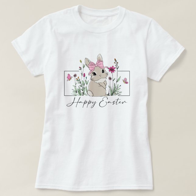 Blommigten Womens Glad påsk Bunny T Shirt (Design framsida)