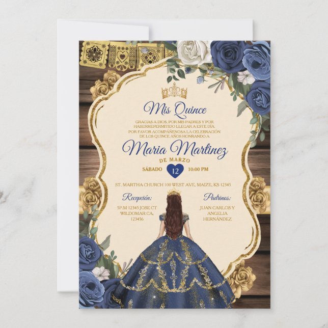 Blommigten Wood Princess Quiñceanera i spanska flo Inbjudningar (Framsida)