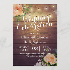 Blommigten Wood String Light Rustic Wedding Invest Inbjudningar
