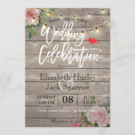Blommigten Wood String Light Rustic Wedding Invest Inbjudningar