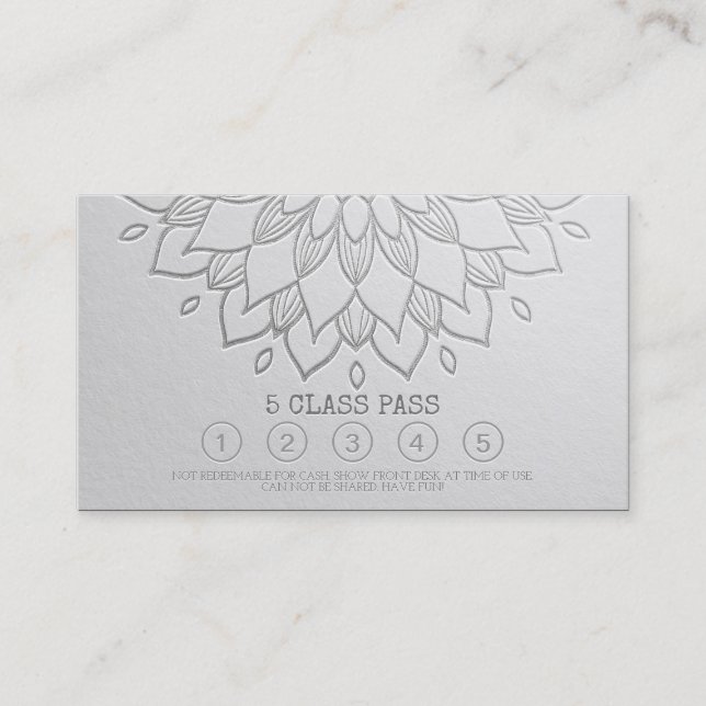 Blommigten Yoga Class Pass White Silver Em Mandala Lojalitetskort (Framsida)