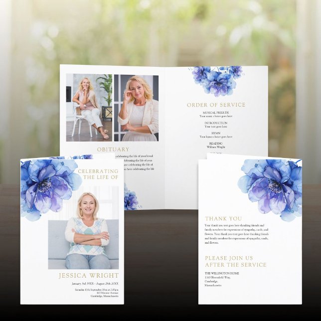 Blommigtens allmänna minnesordning för tjänsten ha program (Floral Funeral Memorial Order Of Service Folded Program)