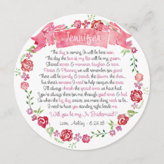 Blommigtens andedräkt blir mitt Jr Bridesmaid Card Inbjudningar