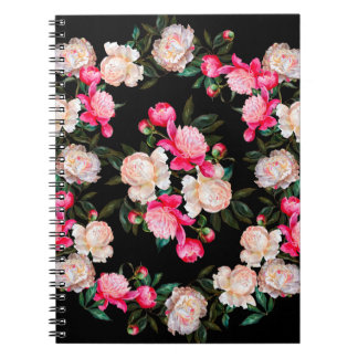 Blommigtens bakgrund. Peonies rosa och vit på en d Anteckningsbok