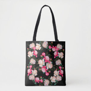 Blommigtens bakgrund. Peonies rosa och vit på en  Tygkasse