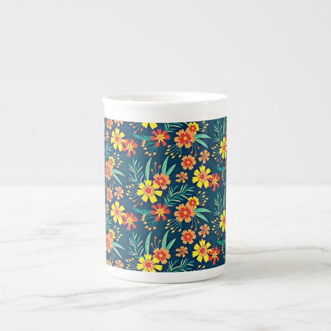 Blommigtens bakgrund - vacker design-46566 benporslin mugg (Framsidan)