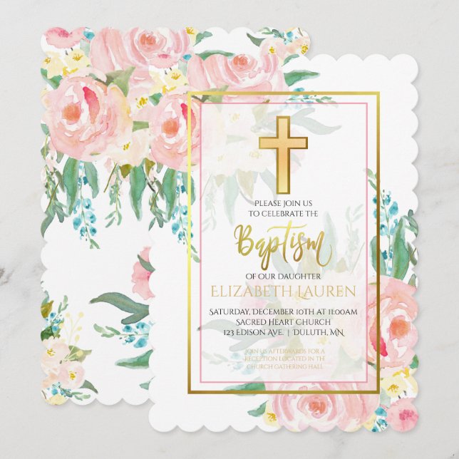 Blommigtens baptisminbjudan inbjudningar (Fram/baksida)