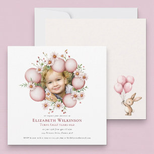 Blommigtens barn Foto rosa Birthday Inbjudan