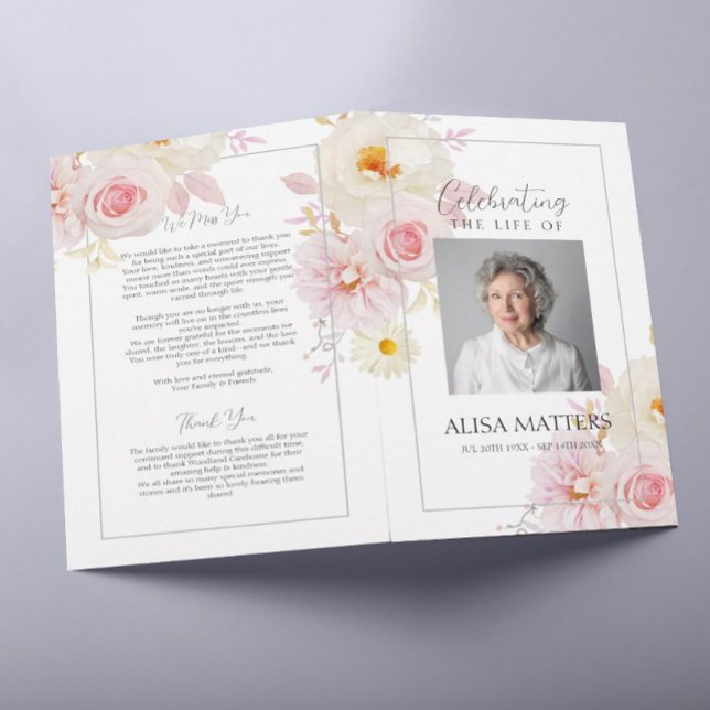  Blommigtens begravningsprogram för att fira livet Reklamblad (Skapare uppladdad)