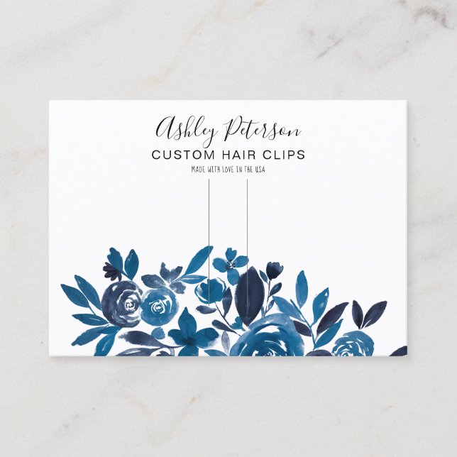 Blommigtens blå vattenfärgshårklippsraket visning visitkort (Framsida)