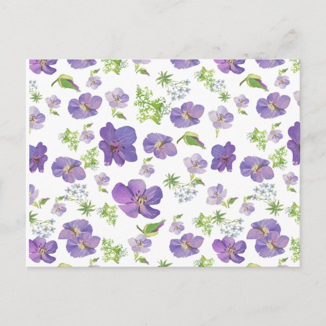 blommigtens botaniska sommarbakgrund i lilac vatte vykort (Framsida)