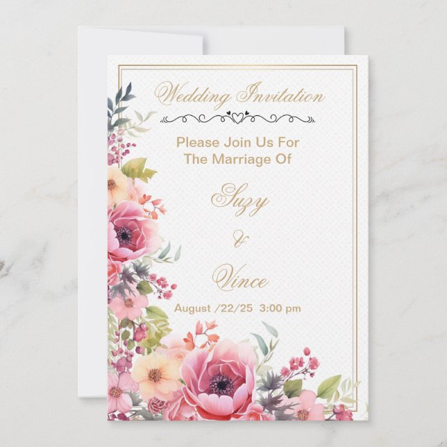 Blommigtens bröllopsinbjudan - spara datumkortet h spara datumet (Framsida)