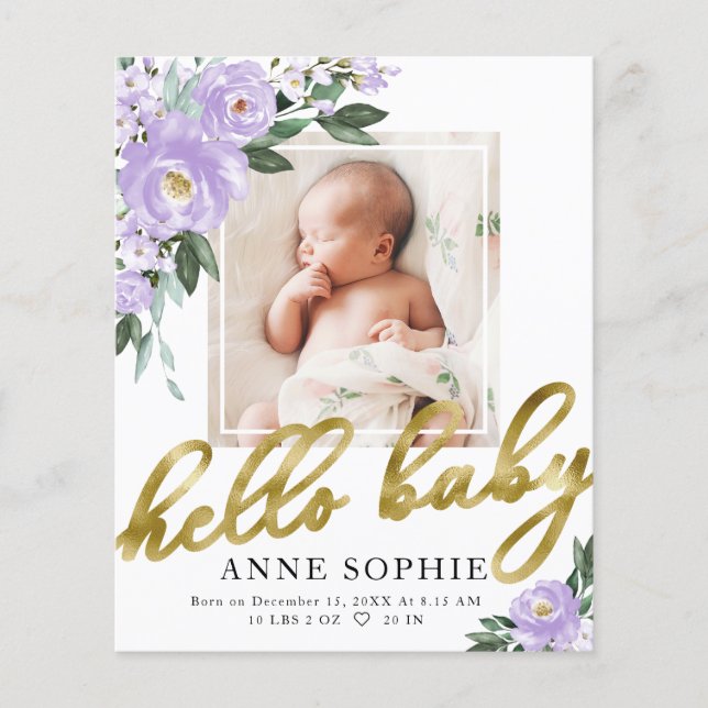 Blommigtens budget - födelsemeddelande - tackkort (Framsida)