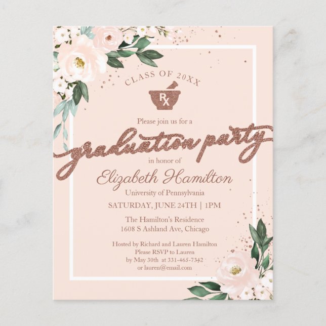 Blommigtens budgetinbjudan Pharmacy Grad Party (Framsida)