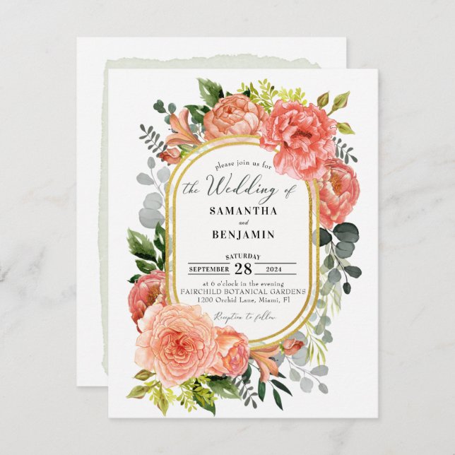  Blommigtens budgetpost Guld Modern Bröllop     Inbjudningar (Fram/baksida)