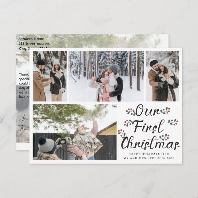 Blommigtens Chic Vår första jul 4 fotokollage Vykort (Fram/baksida)