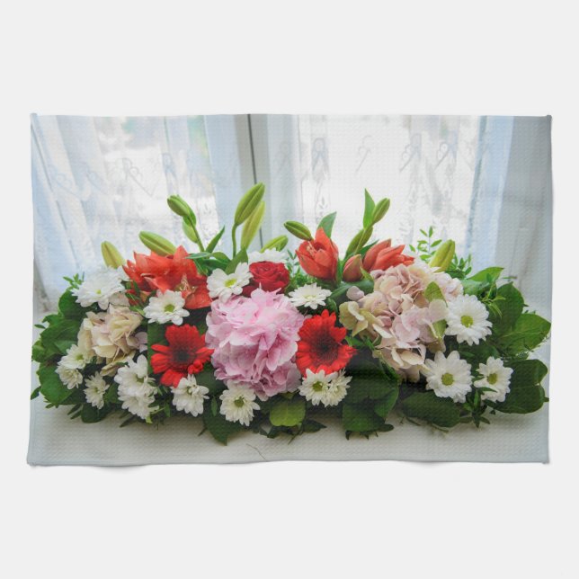 Blommigtens dekoration kökshandduk (Horisontell)