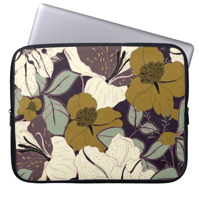 Blommigtens elegans, vintage löv mönster. laptop fodral (Framsidan)