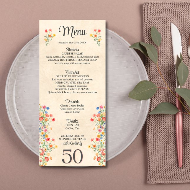 Blommigtens elegant 50-årsblomma 50 år meny (Skapare uppladdad)