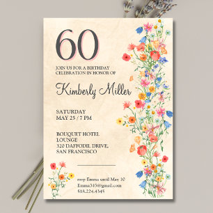 Blommigtens elegant 60 års födelsedag för vilda bl inbjudningar