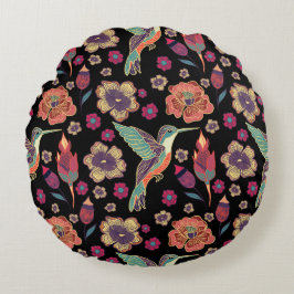 Blommigtens fågeldesign | Naturinspirerad teckning Rund Kudde