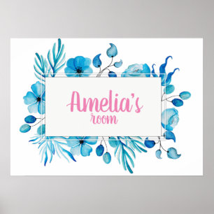 Blommigtens flickors rumsskylt poster