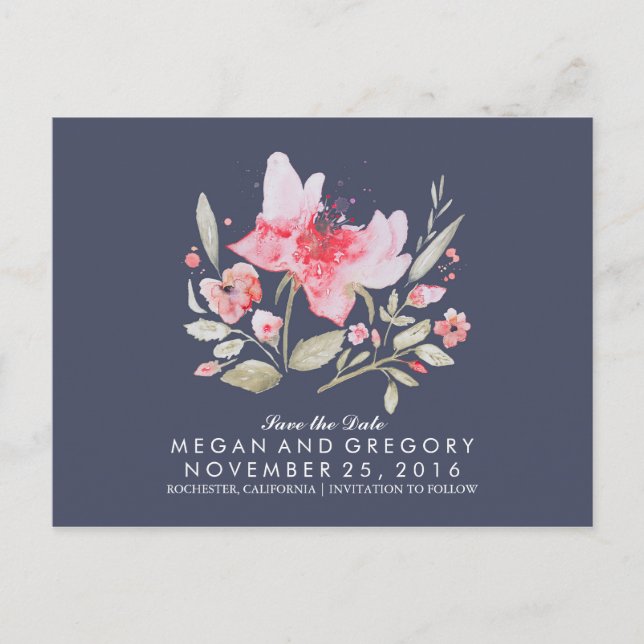 blommigtens flotta och rosans vattenfärg spara dat meddelande vykort (Framsida)