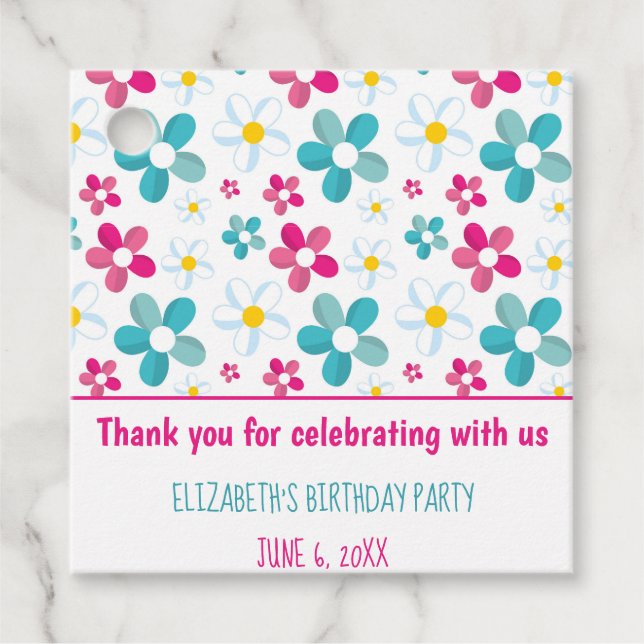 Blommigtens Födelsedagsfest Gåvor Etiketter (Framsida)