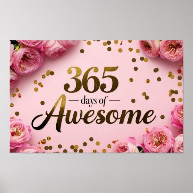 Blommigtens födelsedagsräknare för rosa guld-punkt poster (Framsidan)