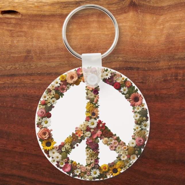 Blommigtens fredssymbol med brant blommor nyckelring (Framsida)