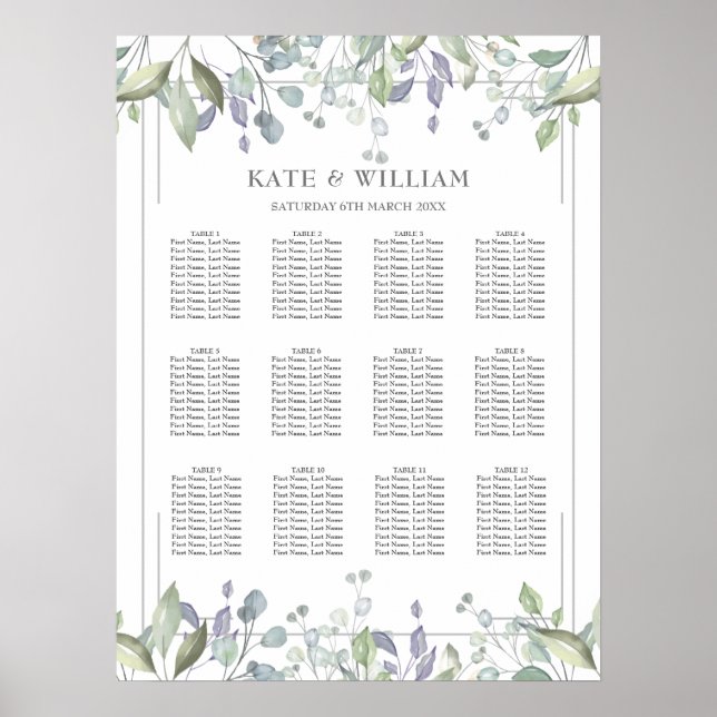 Blommigtens geometriska sittdiagram för Bröllop Poster (Framsidan)