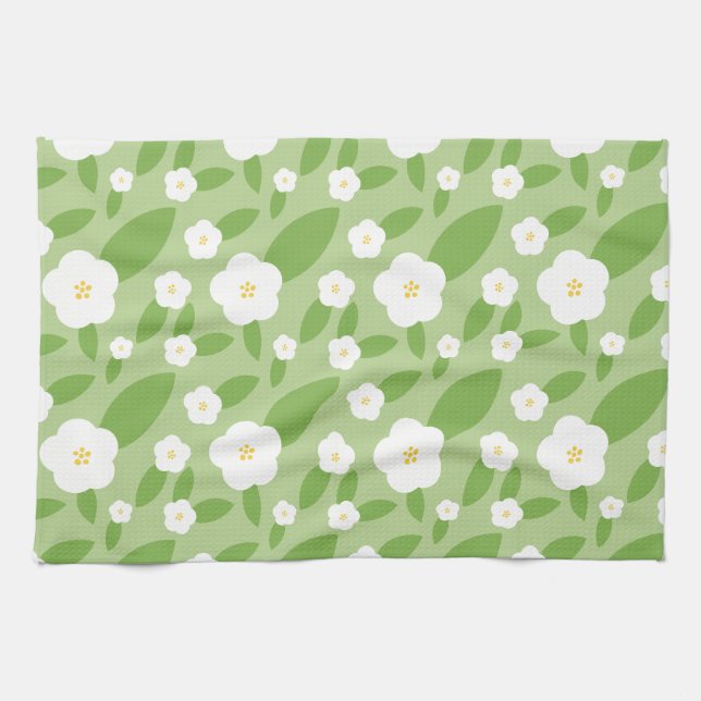 Blommigtens grönt kökshandduk (Horisontell)