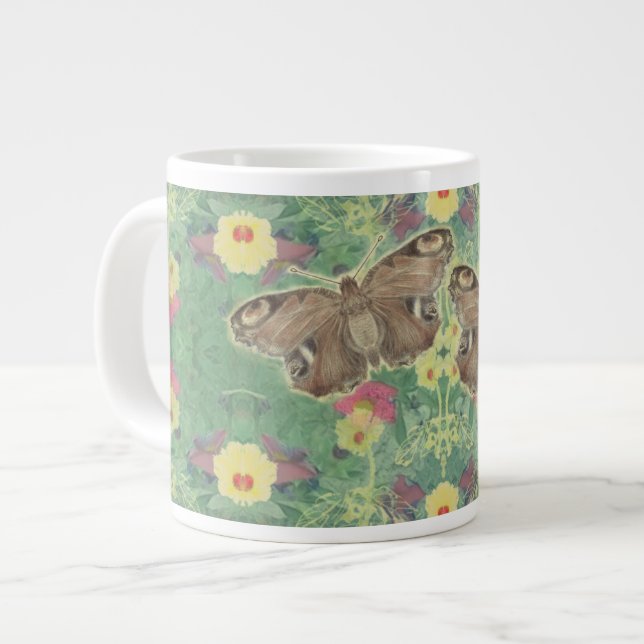 Blommigtens Grönt med fjärilar Jumbo Mugg (Framsida vänster)