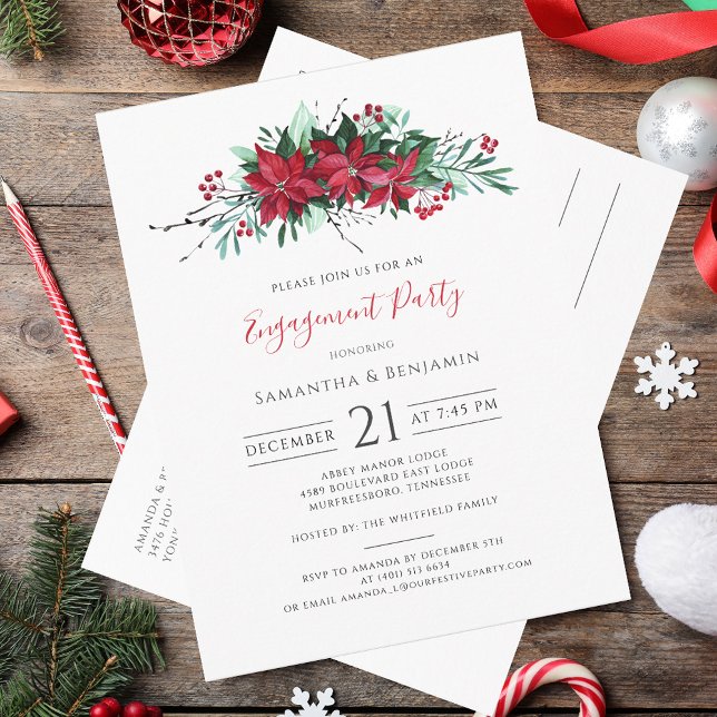 BLOMMIGTENS HELGDAG - FÖRLOVNINGSFEST INBJUDAN VYKORT (Floral Christmas Holiday Engagement Party Invitation Postcard)