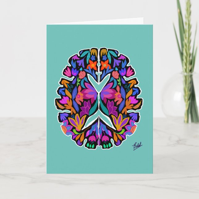 Blommigtens hjärndesign med akvatiska bakgrundskor kort (Framsida)