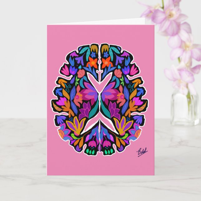 Blommigtens hjärndesign med rosans bakgrundskort kort (Orkide)