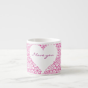 Blommigtens hjärta i rosa vitt med namn espressomugg