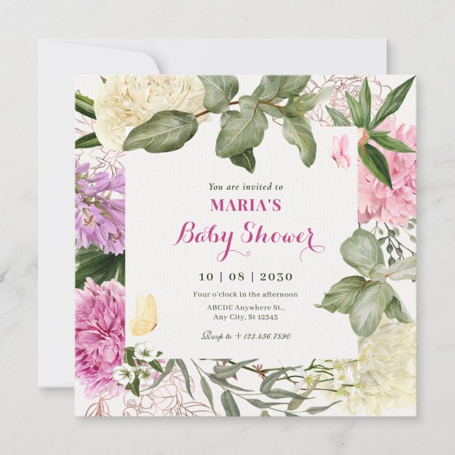 Blommigtens konstbabydusch inbjudningar (Framsida)