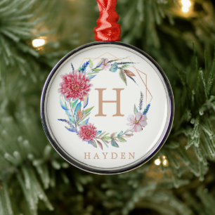 Blommigtens kransnamn Monogram Julgransprydnad Metall