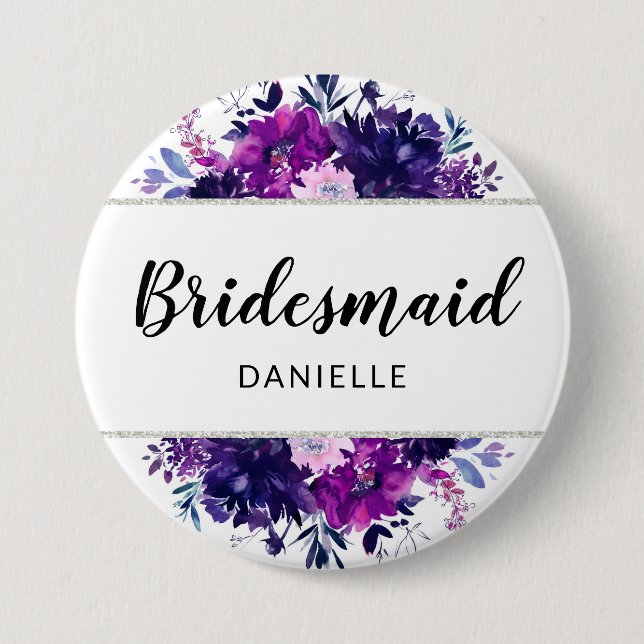 Blommigtens Lila Bridesmaid Monogrammed Knapp (Framsida)