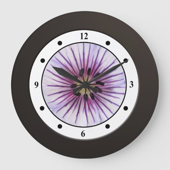 Blommigtens Lila Garden Flower Modern Digits Digit Stor Klocka (Framsida)